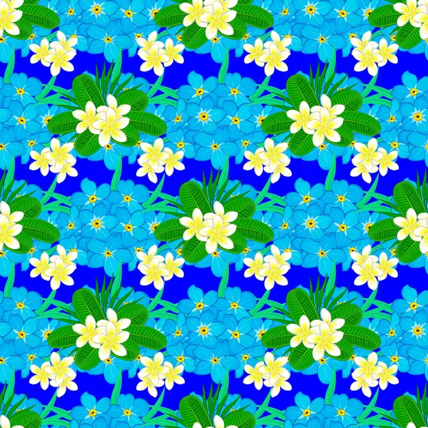 ヴィンテージスタイルの忘れられない私ではない花と絶妙なパターン 青を基調とした水彩ディティの忘れられない私ではない花でトレンディなプリント 装飾とデザインのための美しいベクトルシームレスパターン — ストックベクタ