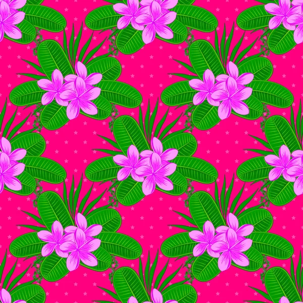 Plumeria Flower Seamless Pattern Magenta Background — Stock Vector