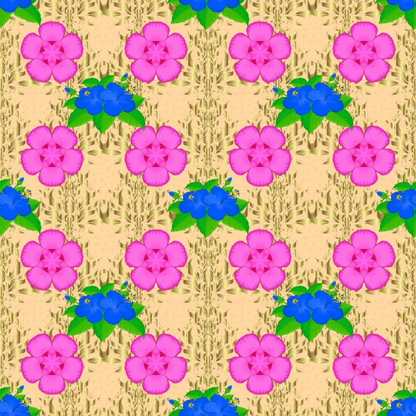 Εικονογράφηση Ράστερ Απρόσκοπτη Floral Μοτίβο Στυλιζαρισμένα Άνθη Ιβίσκου Μπεζ Φόντο — Διανυσματικό Αρχείο