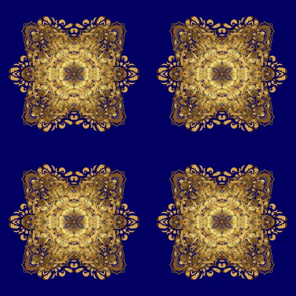 Золото Мейндіальний Візерунок Набір Безшовних Кордонів Синьому Фоні Традиційний Індійський — стоковий вектор