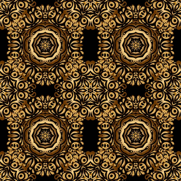 Baldosas Doradas Con Motivo Floral Tono Sin Costuras Ornamento Oriental — Vector de stock