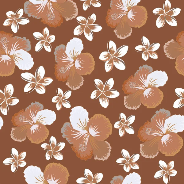 Vektornahtloses Muster Mit Tropischen Blumen Aquarell Stil Braunes Beiges Und — Stockvektor