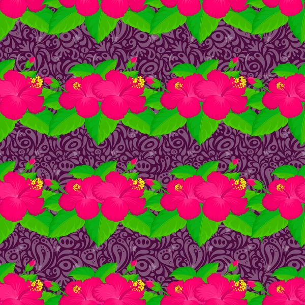 Abstrakte Eleganz Vektor Nahtlose Muster Mit Hibiskusblüten Auf Lila Hintergrund — Stockvektor
