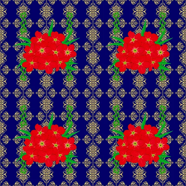 Płynny Ręcznie Rysowane Wektor Wzór Kwiat Róży Kolorze Czerwonym Niebieskim — Wektor stockowy