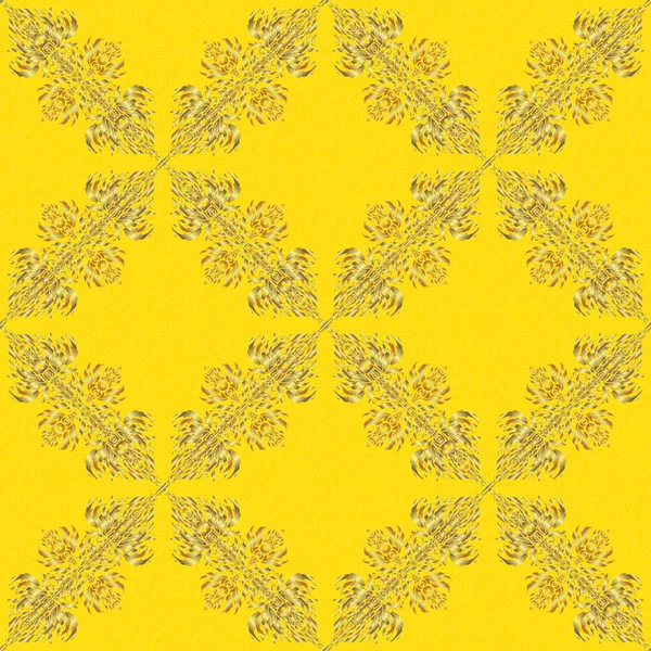 Seamless Golden Vintage Pattern Yellow Background Vector Old Moroccan Arabian — Stock Vector