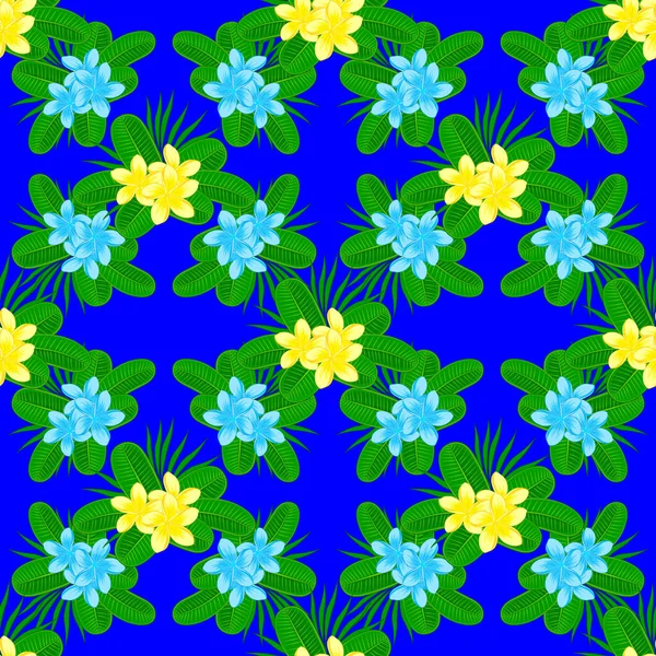 Abstrakte Eleganz Raster Nahtlose Muster Mit Federn Blumen Auf Blauem — Stockvektor