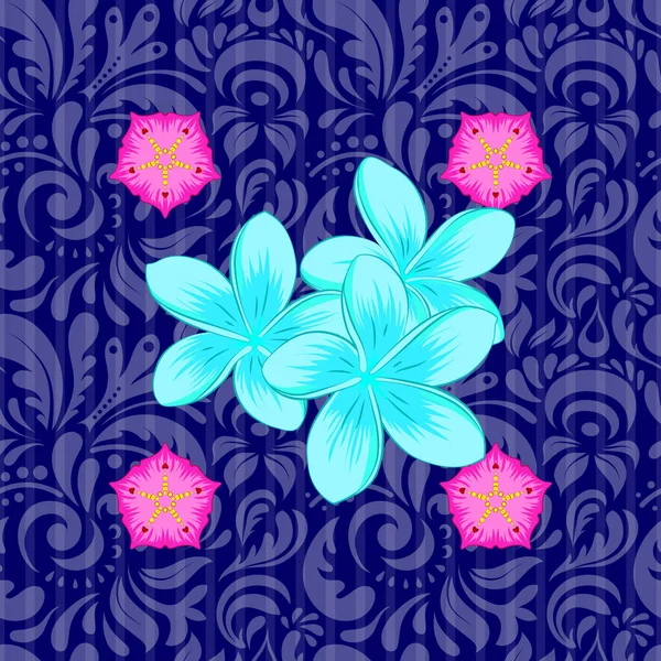 Tono Floral Vectorial Abstracto Clásico Sin Costuras Fondo Azul Intersectando — Vector de stock