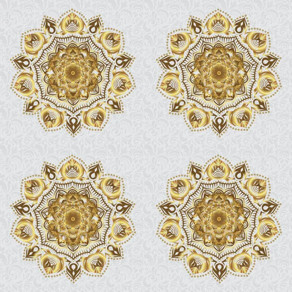 Modelo Oro Oriental Sobre Fondo Gris Elementos Decorativos Vintage Islam — Vector de stock