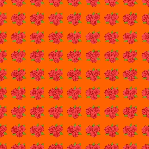 Векторный Бесшовный Узор Цветками Роз Зелеными Листьями Оранжевом Фоне Цветочный — стоковый вектор