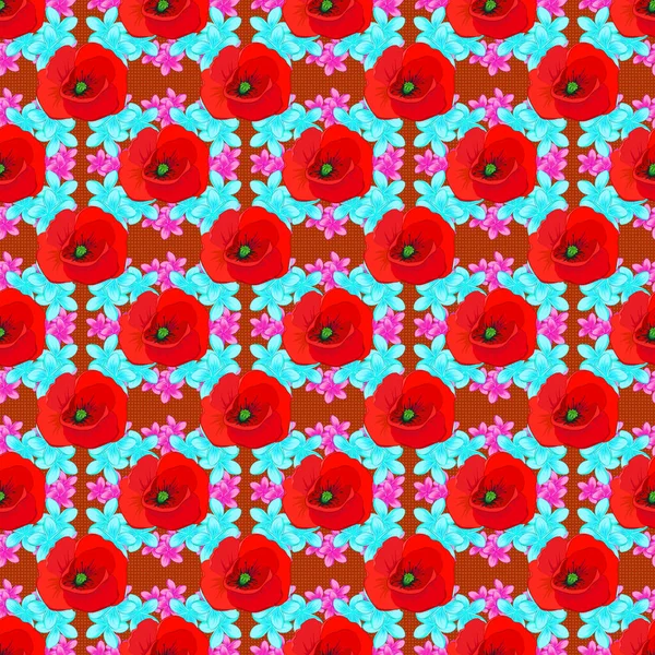 Motif Floral Sans Couture Fleurs Pavot Mignon Dans Les Couleurs — Image vectorielle