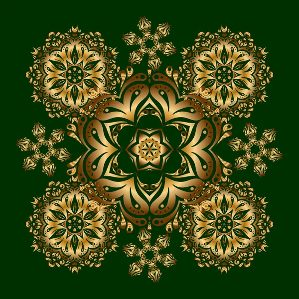 Grüne Und Goldene Vintage Ornamente Nahtloses Muster — Stockvektor