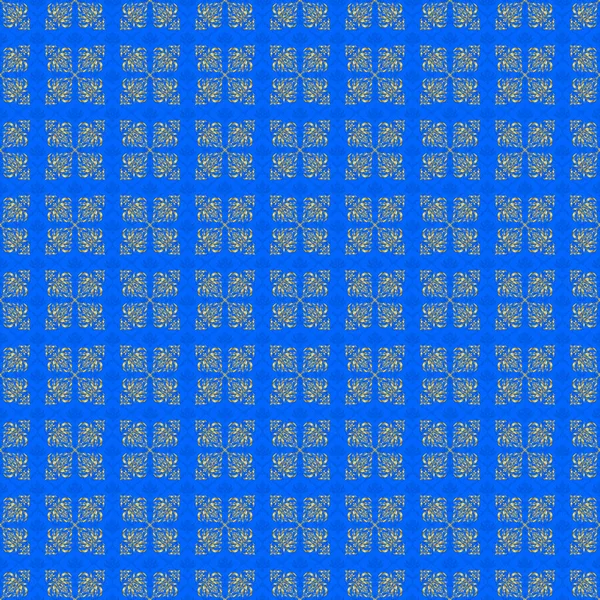 Texture Dorée Sur Fond Bleu Motif Matriciel Sans Couture Orné — Image vectorielle