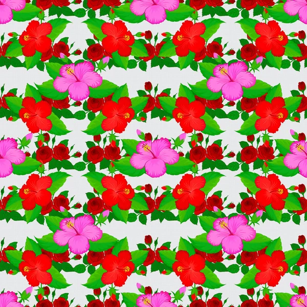 Roztomilé Vektorové Květinové Pozadí Hibiscus Květiny Bezešvé Vzor Šedém Pozadí — Stockový vektor