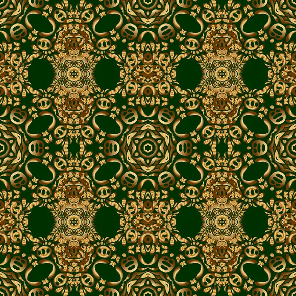 Ficha Textil Verde Época Dorada Tono Sin Costuras Ornamento Oriental — Archivo Imágenes Vectoriales