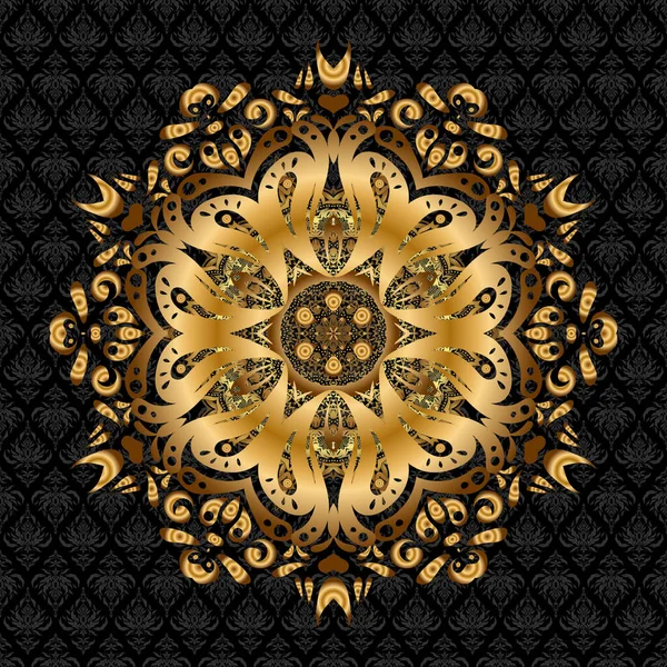 Islamic Gold Mandala Ornament Black Background Vector Architectural Muslim Texture — Stock Vector