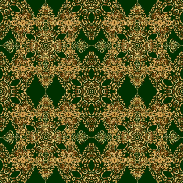 Altın gradyanı olan klasik, dikişsiz bir model. Altın süslemeli ve yeşil arka planlı vektör çiçekli zarif bir davetiye kartı..