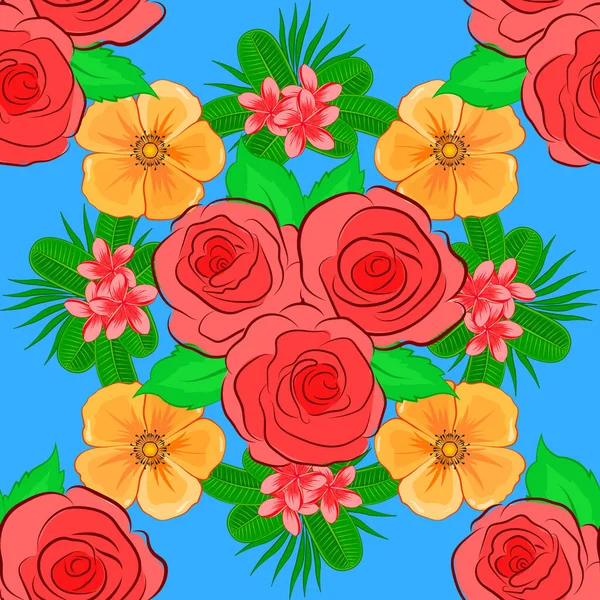 Ilustración Patrón Vectores Florales Sin Costura Color — Vector de stock