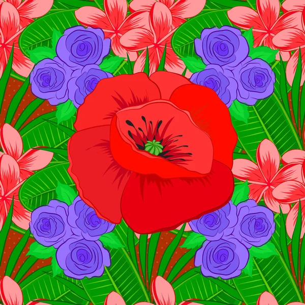 装飾やデザインのための美しいベクトルシームレスパターン ヴィンテージスタイルでケシの花と絶妙なパターン 赤の色で水彩ディッシーケシの花とトレンディなプリント — ストックベクタ