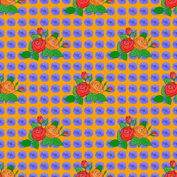 Patrón Floral Tradicional Indio Sin Costuras Con Flores Rosas Variopintas — Vector de stock