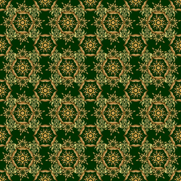 Bandeja Oro Del Vector Con Flores Abstractas Estrellas Fondo Verde — Vector de stock