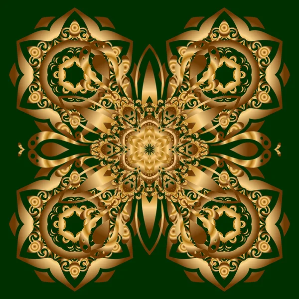 Vector Regalo Plantilla Con Ornamento Mandala Color Oro Fondo Verde — Archivo Imágenes Vectoriales