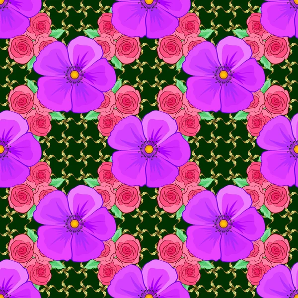 Vintage Padrão Abstrato Raster Floral Sem Costura Cores Rosa Violeta — Vetor de Stock