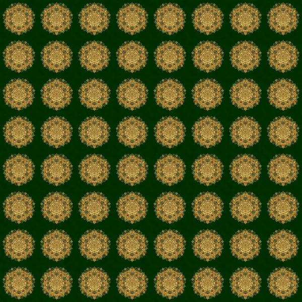 Vecteur Tiré Main Gold Mandala Motif Sans Couture Modèle Magique — Image vectorielle