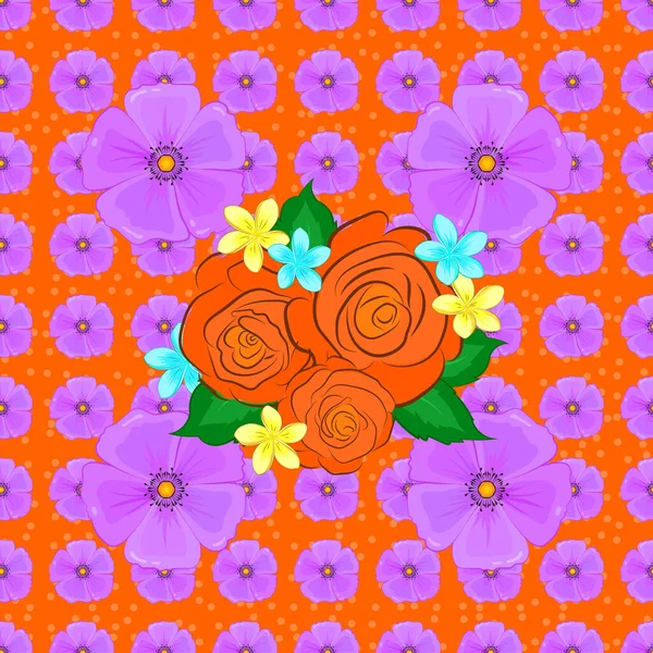 Сочный Акварельный Цветочный Принт Розы Безморщинистый Узор Оранжевом Фоне Векторная — стоковый вектор