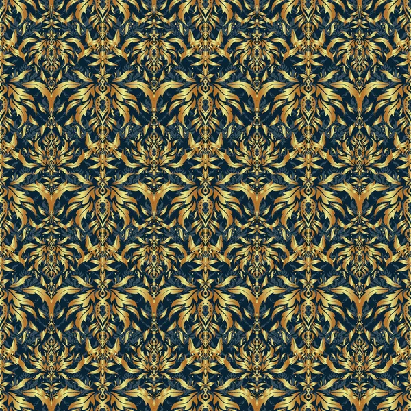 三角形のスケールでシームレスな高級金のパターン 創造性のための黄金の要素とベクトル青の背景 — ストックベクタ