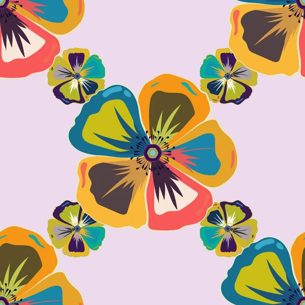 Vektorillustration Nahtloses Hintergrundmuster Mit Dekorativen Kosmos Blumen Und Blättern Gelben — Stockvektor