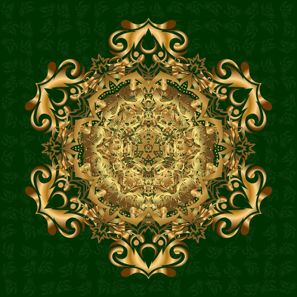 Gouden Vector Mehndi Patroon Set Van Naadloze Randen Groene Achtergrond — Stockvector