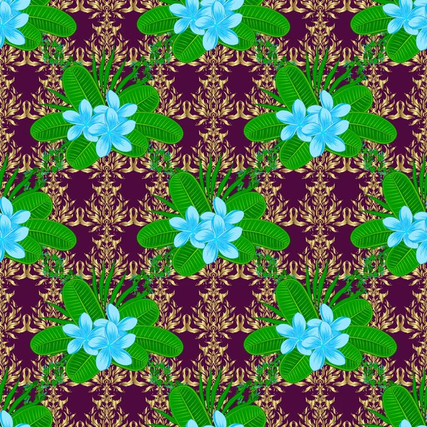 Schéma Floral Moderne Plumeria Avec Plumerias Royales Orienté Coloré Vert — Image vectorielle