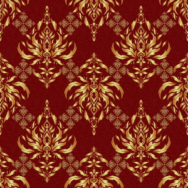 Star Pattern Red Backdrop Golden Vintage Ornament Luxury Golden Seamless — Stock Vector