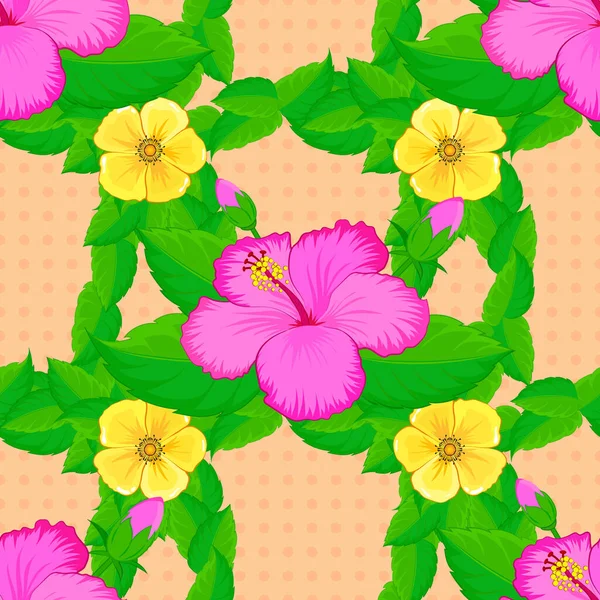 Vector Hibiscus Patroon Kleurrijke Bloemen Naadloze Patroon Met Hibiscus Bloemen — Stockvector