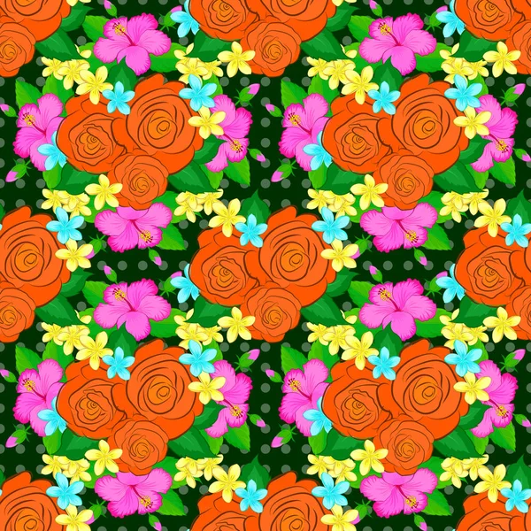 Абстрактный Узор Цветочными Мотивами Зеленого Синего Оранжевого Цветов Декоративные Розовые — стоковый вектор