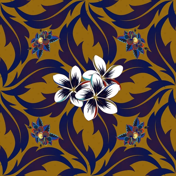 Modelo Sin Costuras Florales Con Flores Florecientes Plumeria Hojas Azul — Vector de stock