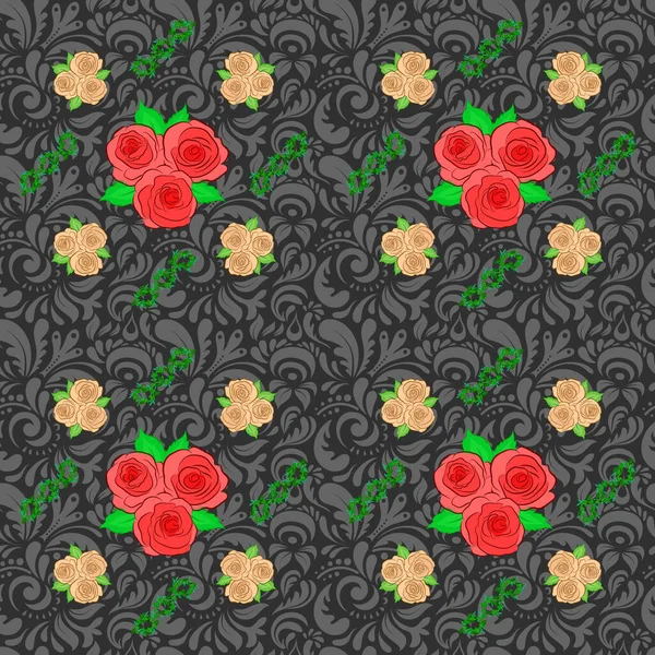 Illustration Vectorielle Aquarelle Douce Rose Fleur Motif Sans Couture Vert — Image vectorielle