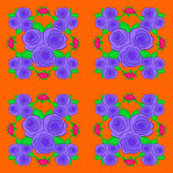 Motif Vectoriel Uni Vert Orange Violet Avec Jolies Fleurs Rose — Image vectorielle