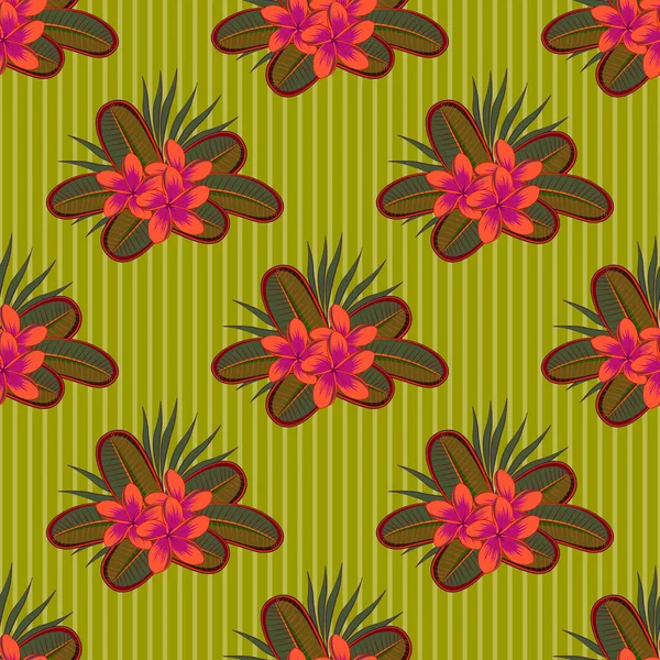 可爱的矢量植物背景 梅花的花纹无缝 有绿色 红色和黄色三种颜色 — 图库矢量图片