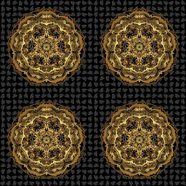 Abstraktes Mandala Auf Schwarzem Hintergrund Vektorillustration Goldener Stern Glitzert — Stockvektor