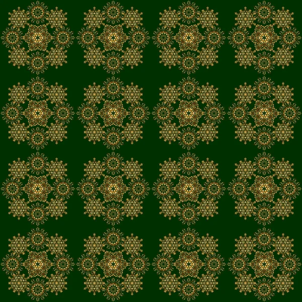 Groen Goud Vintage Ornament Naadloos Patroon — Stockvector