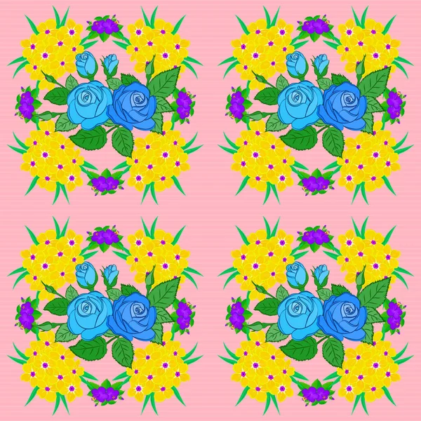 Ilustración Vectores Modelo Floral Sin Costuras Con Flores Rosa Estilizadas — Vector de stock