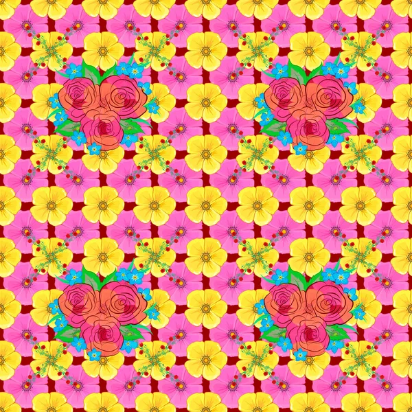 Patrón Oriente Color Sobre Fondo Rojo Adorno Floral Sin Costuras — Archivo Imágenes Vectoriales