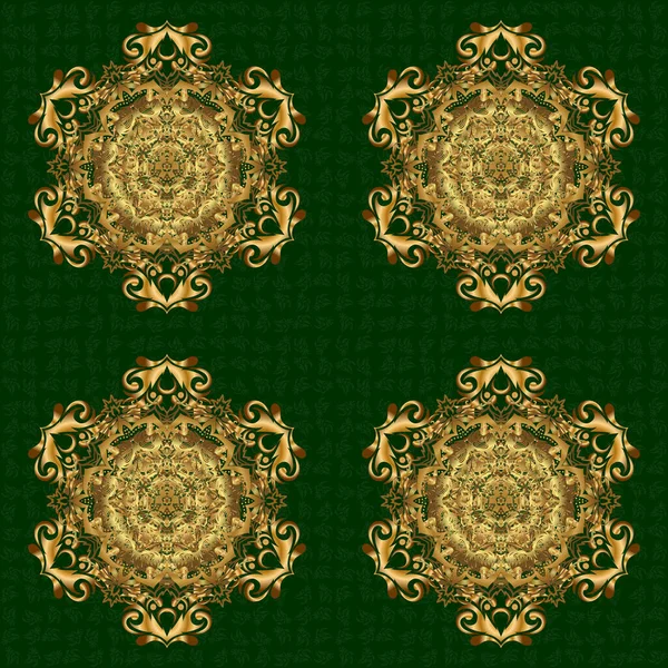 Mandala Dibujado Mano Por Vector Patrón Abstracto Dorado Fondo Verde — Archivo Imágenes Vectoriales
