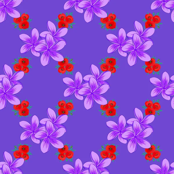 Modern Motley Floral Seamless Pattern Violet Background Floral Print Repeating — Stock Vector