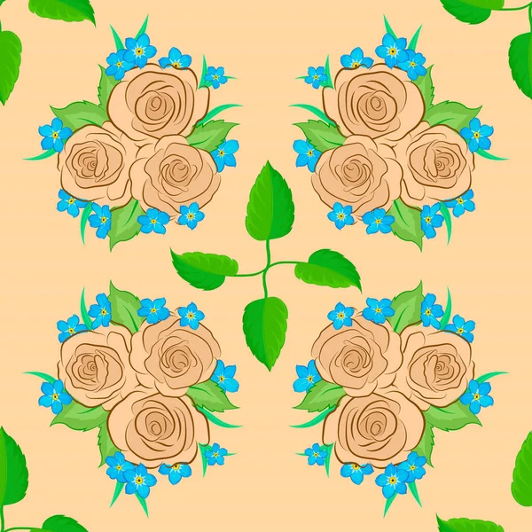 Beautiful Watercolor Rose Flowers Green Leaves Beige Background Bright Painting — Stock Vector