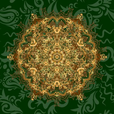 Yeşil ve altın rengi bir süs. Kusursuz desen 