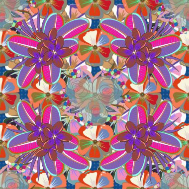 Çiçek motifli kusursuz desen. Çiçekli, suluboya desenli kusursuz çiçek deseni. Vektör çiçek illüstrasyonu.