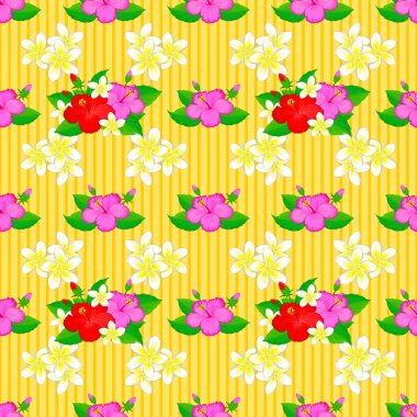 Vektör çizimi. Sarı arka planda çiçek motifleri olan kusursuz, soyut bir zarafet örneği. Dekoratif amber çiçekleri tekrar eden desenler.