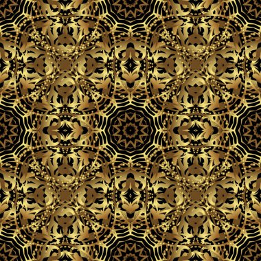 Geometrik yinelenen kusursuz desen. Altıgen şekilli, siyah arka planda altın gradyan. Vektör illüstrasyonu.